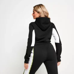Micro Taped Cut And Sew Cropped Pullover Hoodie – Black/White