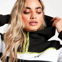 Micro Taped Cut And Sew Cropped Pullover Hoodie – Black/White