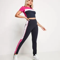 Micro Taped Cut And Sew Leggings – Navy/Raspberry Pink/White