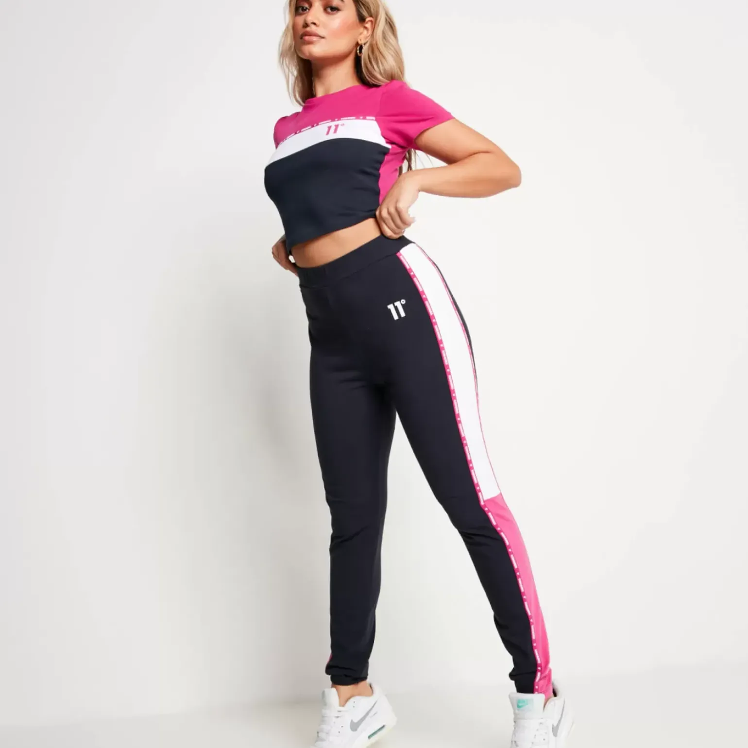 Micro Taped Cut And Sew Leggings – Navy/Raspberry Pink/White