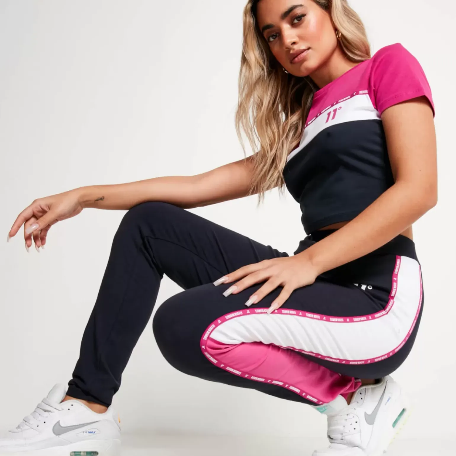 Micro Taped Cut And Sew Leggings – Navy/Raspberry Pink/White