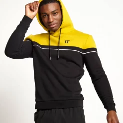 Piped Cut And Sew Pullover Hoodie – Black/Gold Palm
