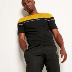 Piped Cut And Sew Short Sleeve T-Shirt – Black/Gold Palm