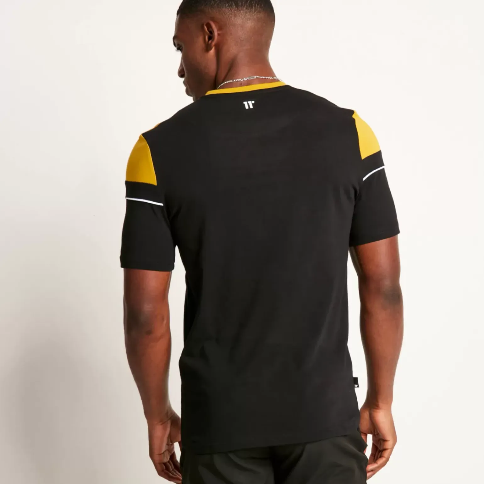 Piped Cut And Sew Short Sleeve T-Shirt – Black/Gold Palm