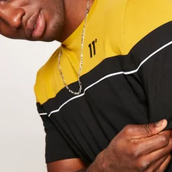 Piped Cut And Sew Short Sleeve T-Shirt – Black/Gold Palm