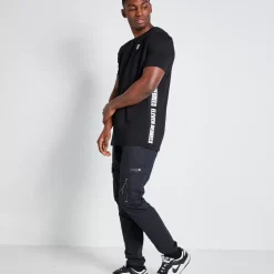 Tall Text Panel Cut And Sew Short Sleeve T-Shirt – Black