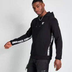 Tall Text Panel Cut And Sew Pullover Hoodie – Black