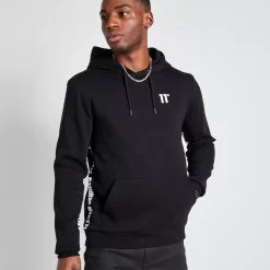 Tall Text Panel Cut And Sew Pullover Hoodie – Black