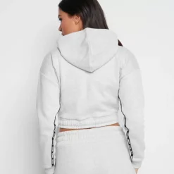 Taped Cropped Full Zip Hoodie – Grey Marl