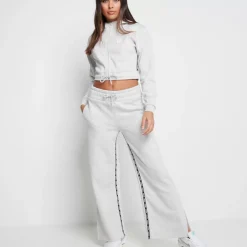 Taped Cropped Full Zip Hoodie – Grey Marl