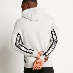 Text Panel Cut And Sew Pullover Hoodie – Grey Marl/Black