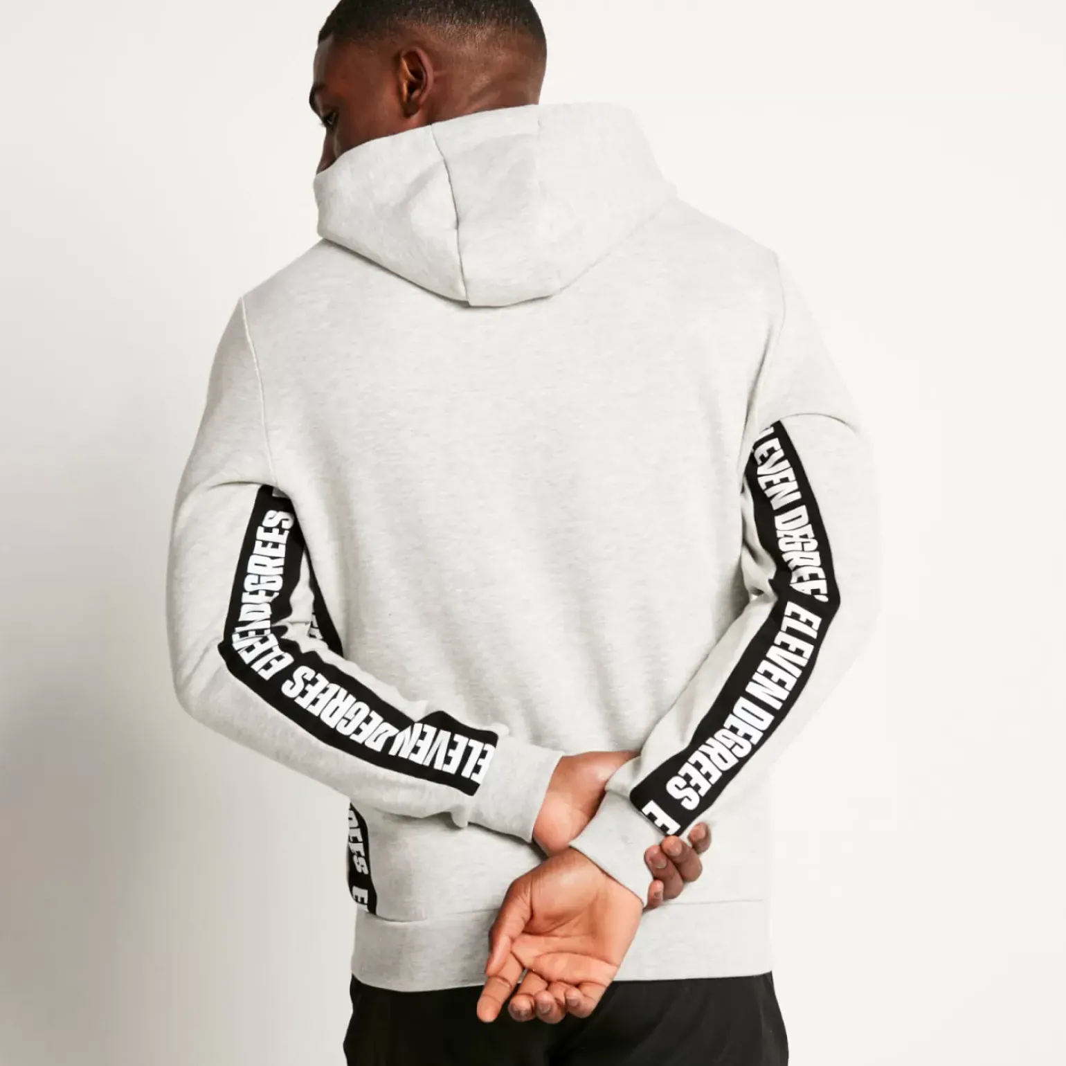 Text Panel Cut And Sew Pullover Hoodie – Grey Marl/Black