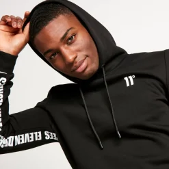 Text Panel Cut And Sew Pullover Hoodie – Black