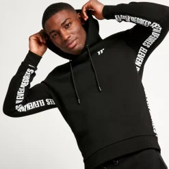 Text Panel Cut And Sew Pullover Hoodie – Black