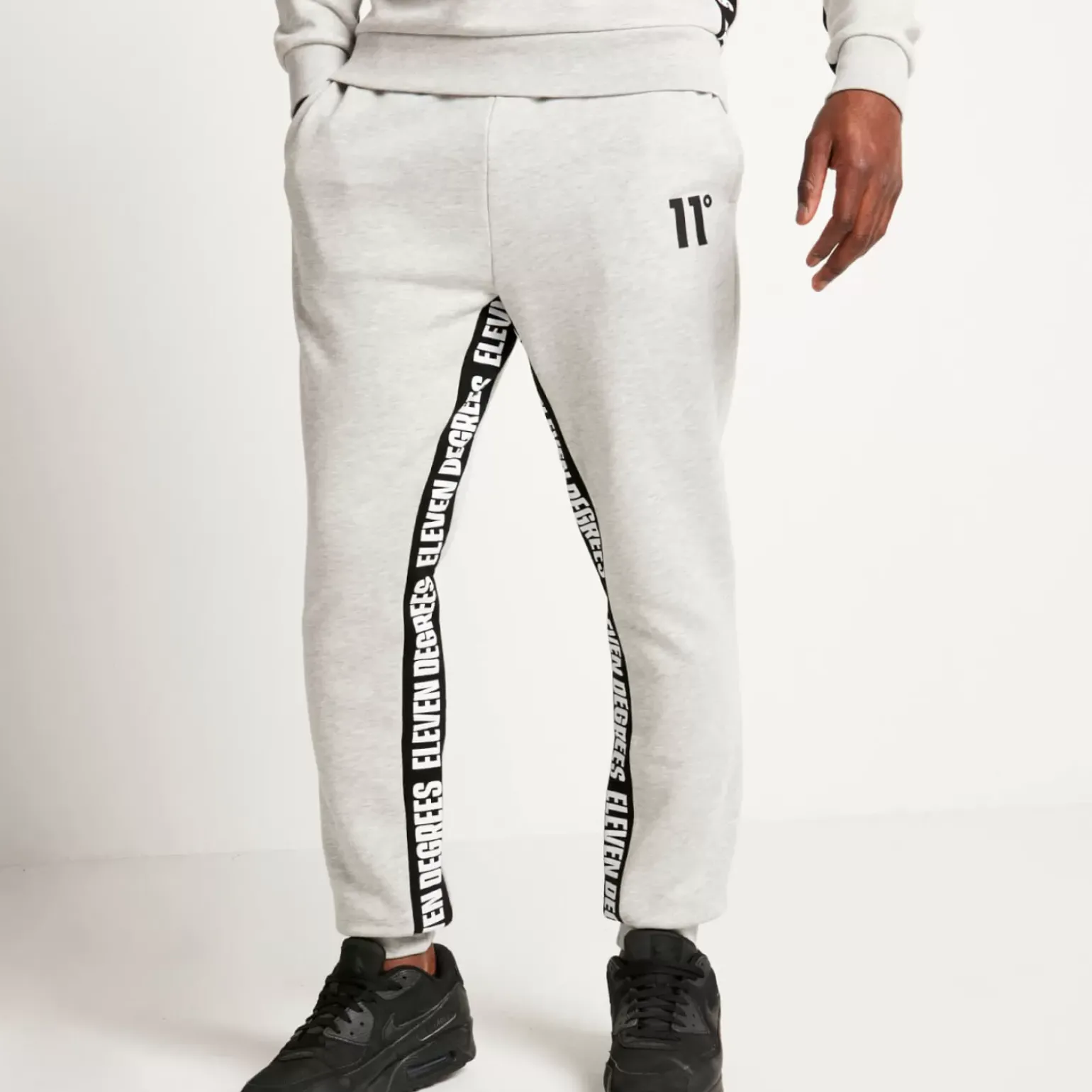 Text Panel Cut And Sew Regular Fit Joggers – Grey Marl/Black