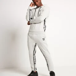 Text Panel Cut And Sew Regular Fit Joggers – Grey Marl/Black