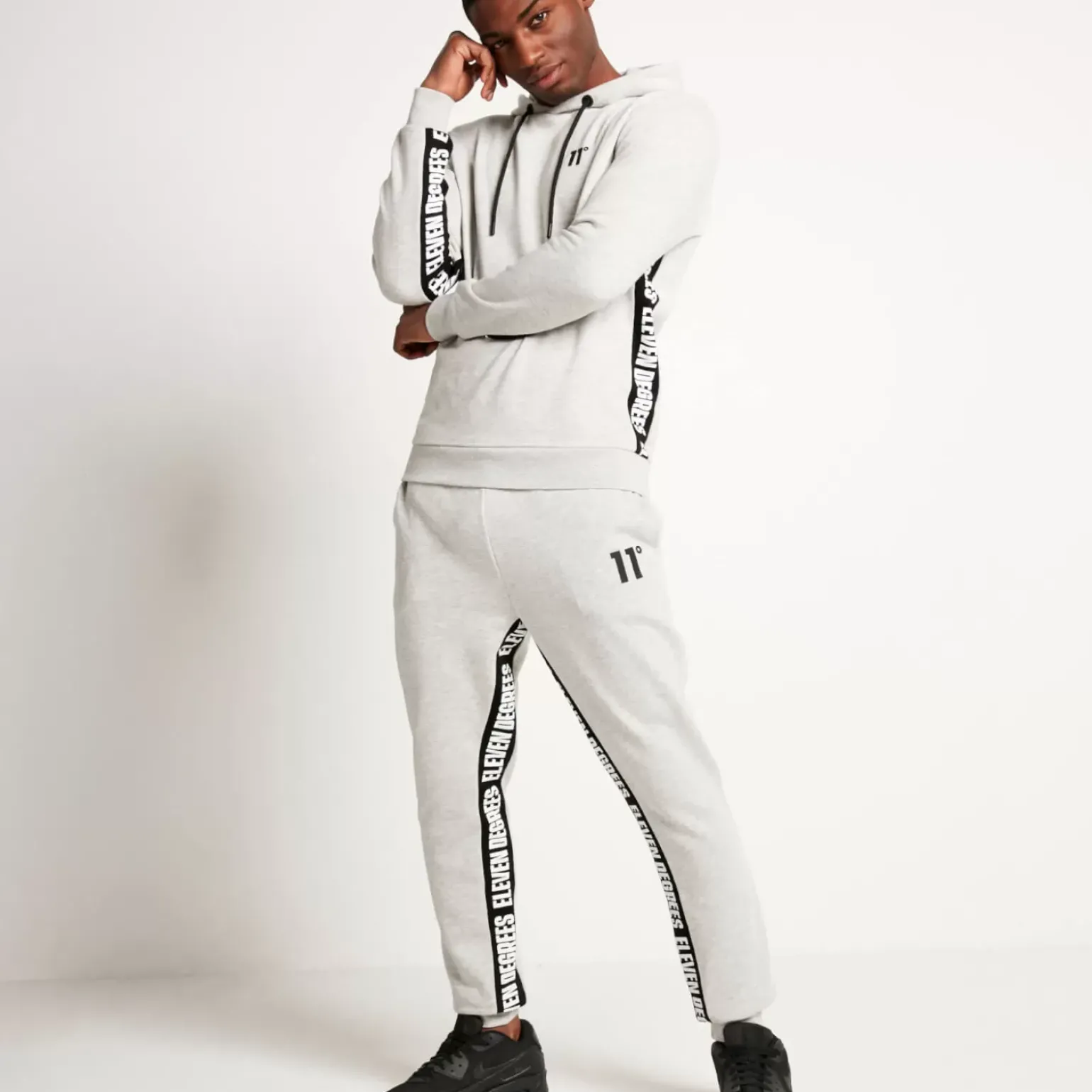 Text Panel Cut And Sew Regular Fit Joggers – Grey Marl/Black