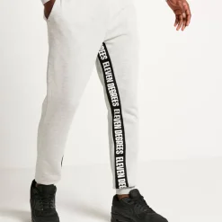 Text Panel Cut And Sew Regular Fit Joggers – Grey Marl/Black
