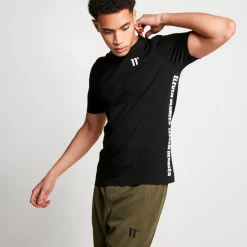 Text Panel Cut And Sew Short Sleeve T-Shirt – Black