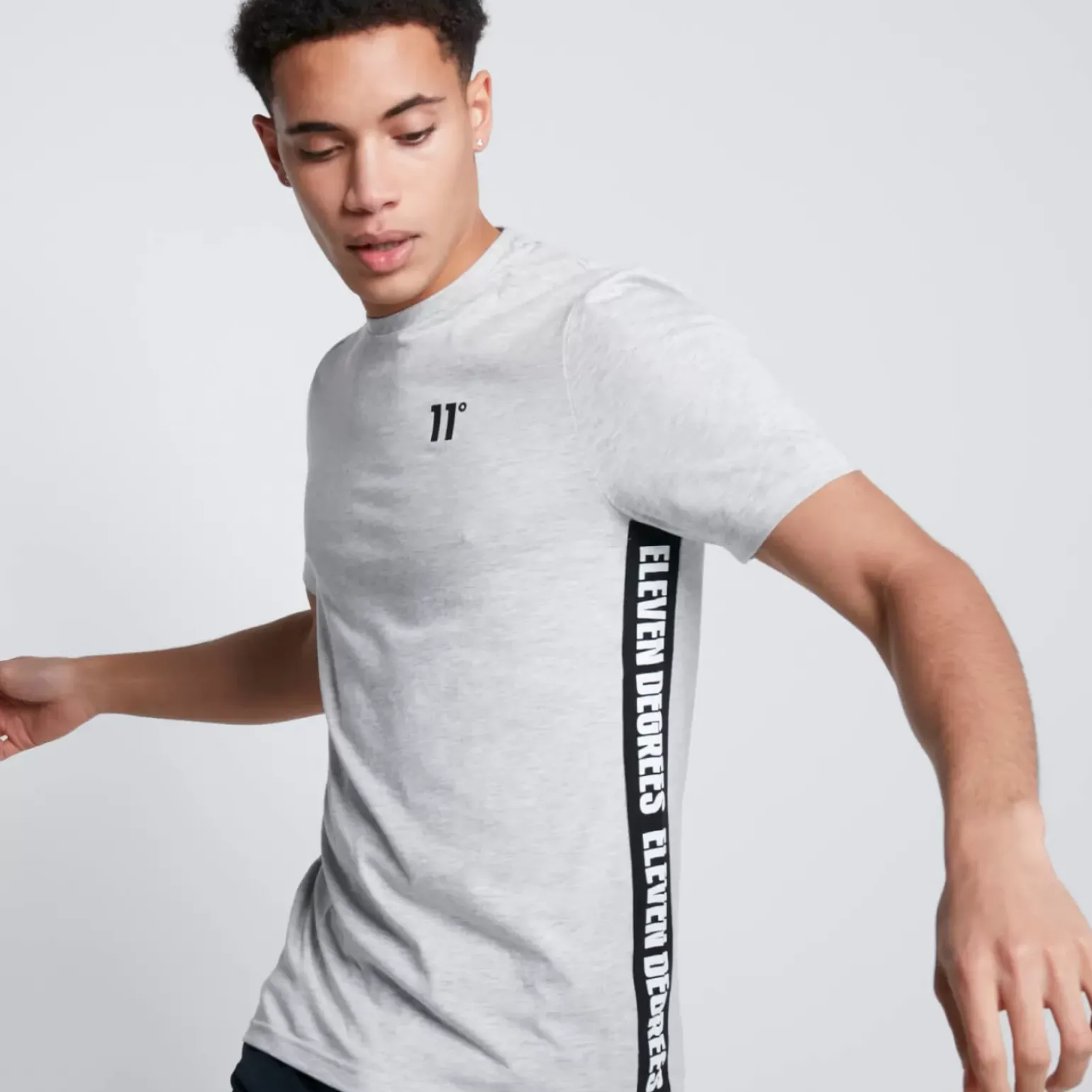 Text Panel Cut And Sew Short Sleeve T-Shirt – Grey Marl/Black