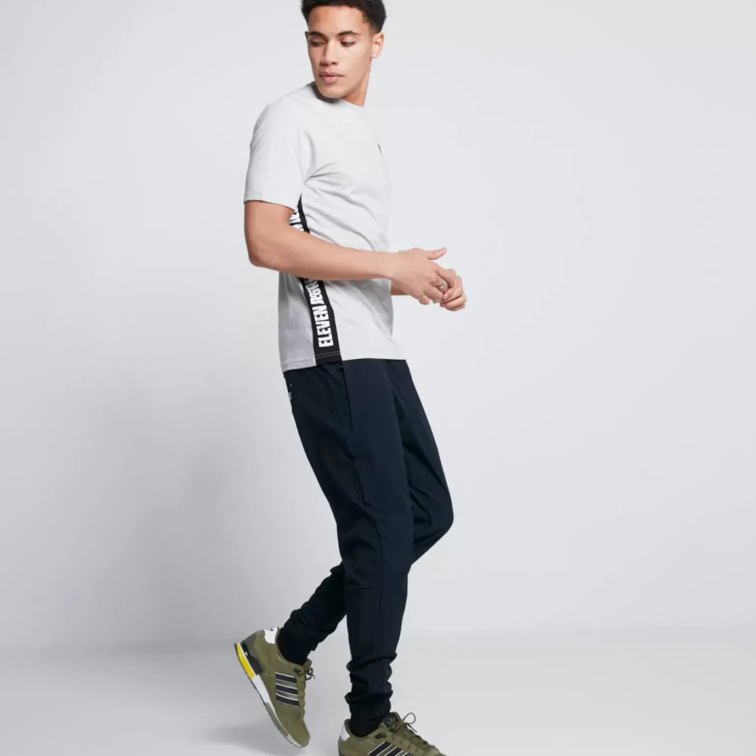 Text Panel Cut And Sew Short Sleeve T-Shirt – Grey Marl/Black